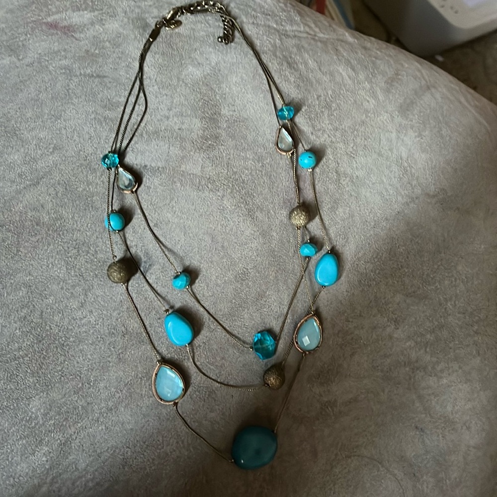 Bohemian blue and goldfish beaded necklace